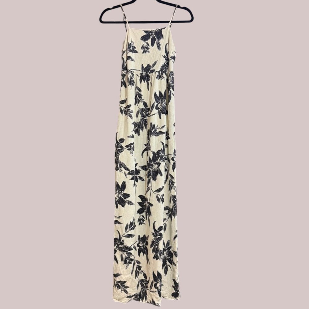Monteau LA XS Cream Floral Linen Maxi Dress Smocked Summer Beach Resort Vacation - Picture 3 of 8